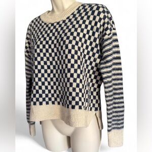 Madewell Alpaca Blend Checkerboard Sweater Blue Cream Cozy Oversized small